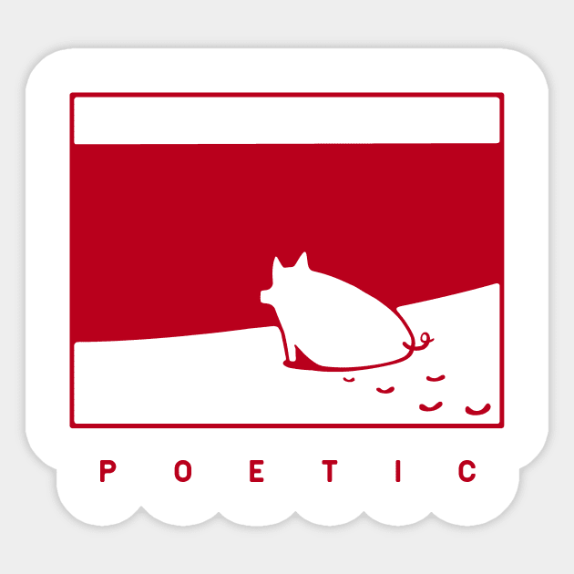 Poetic mood, a pig on the beach in red ink Sticker by croquis design